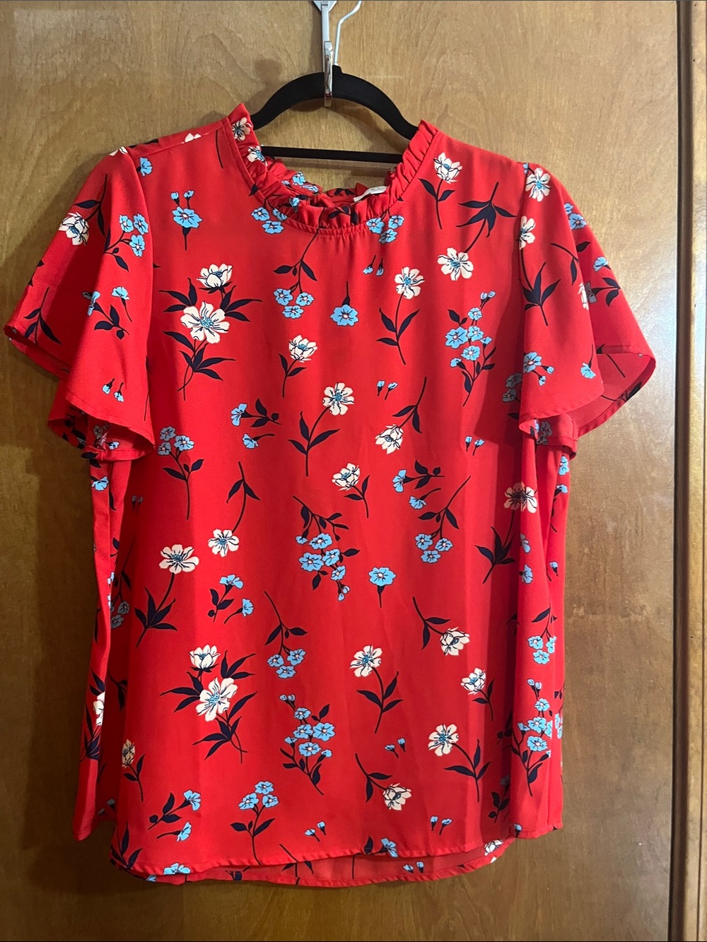 Charming Charlie Red Floral Ruffle-Neck Flutter Sleeve Blouse Bundle